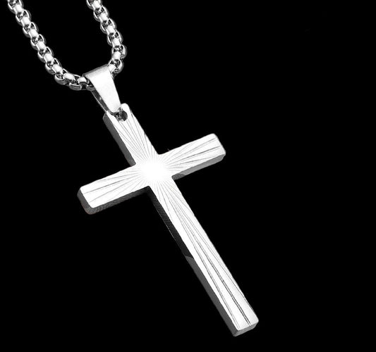 Refracted Light Cross Necklace – Stainless Steel Minimalist Pendant