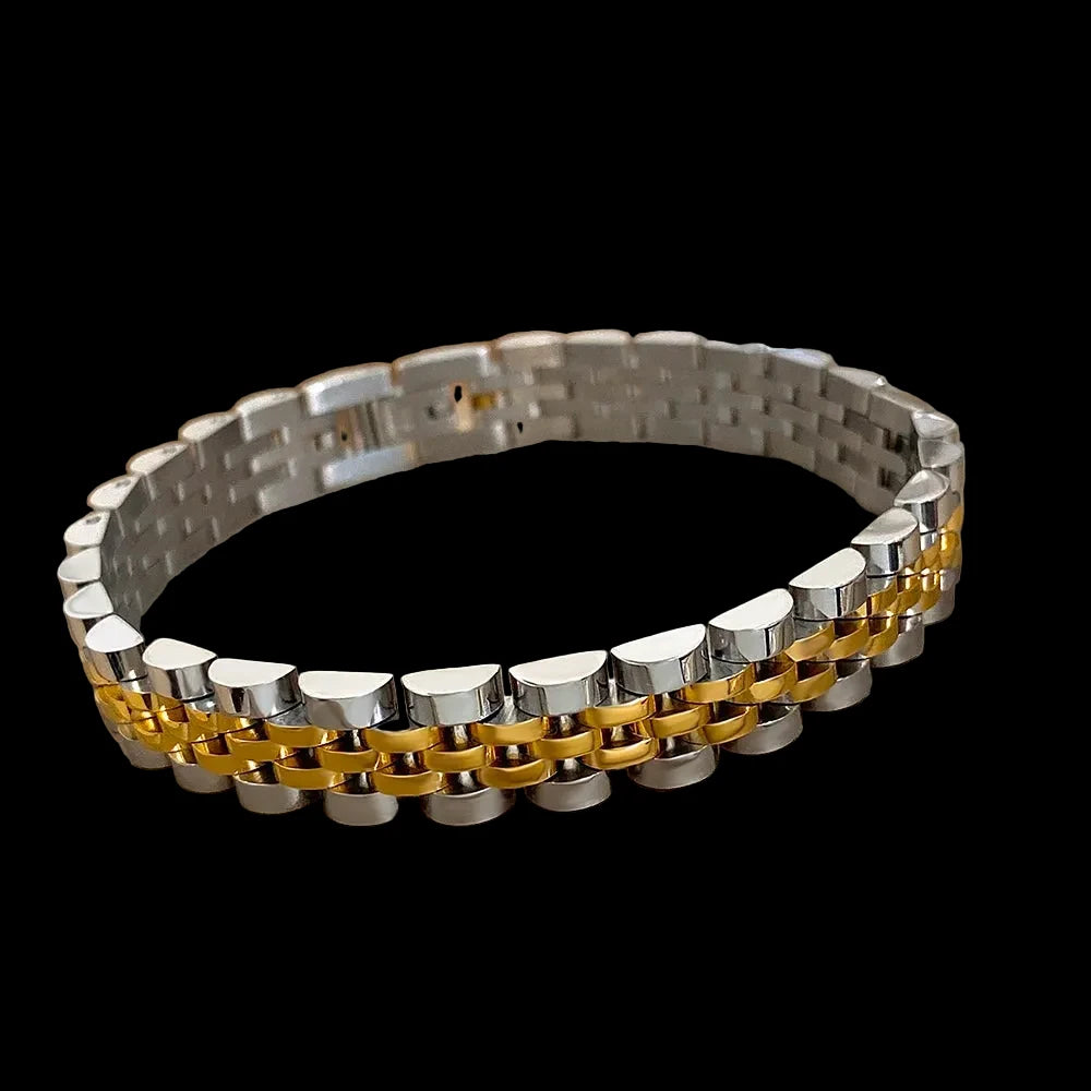 Beaded Chain Bracelet – Two-Tone Stainless Steel Band