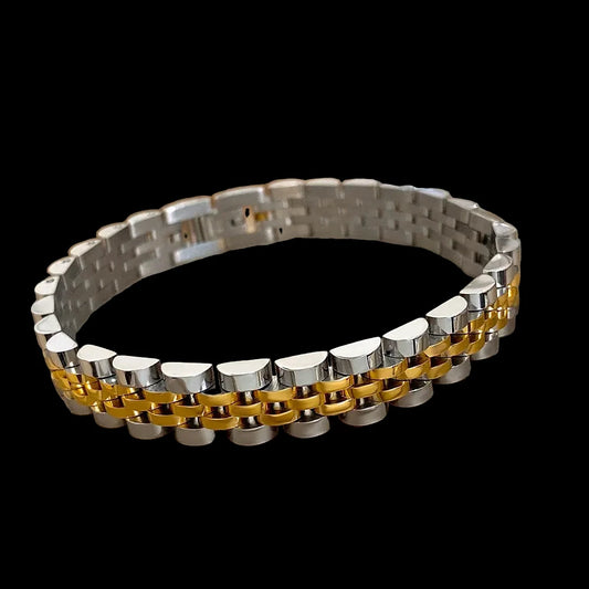 Beaded Chain Bracelet – Two-Tone Stainless Steel Band