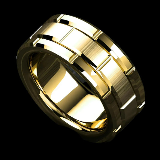 Brick Pattern Ring – Stainless Steel Double Groove Band