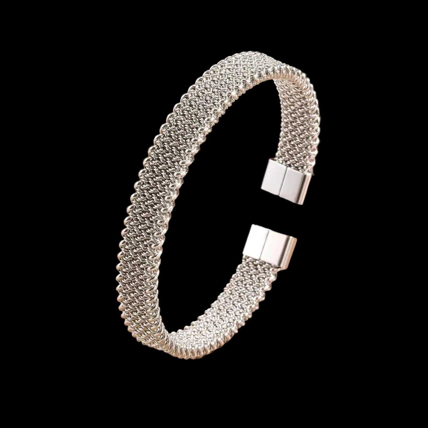 Luxe Mesh Cuff Bracelet – Stainless Steel Open Bangle
