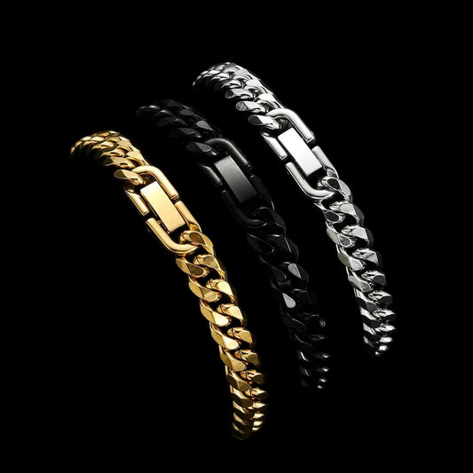 Gold & Black Cuban Bracelet – Stainless Steel Chain