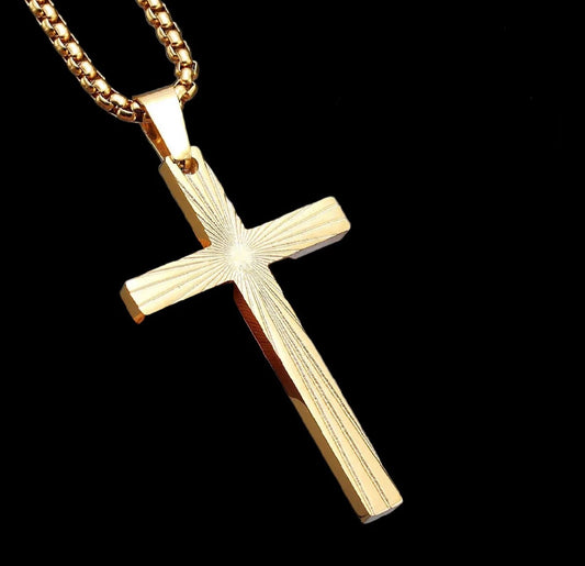 Refracted Light Cross Necklace – Stainless Steel Minimalist Pendant