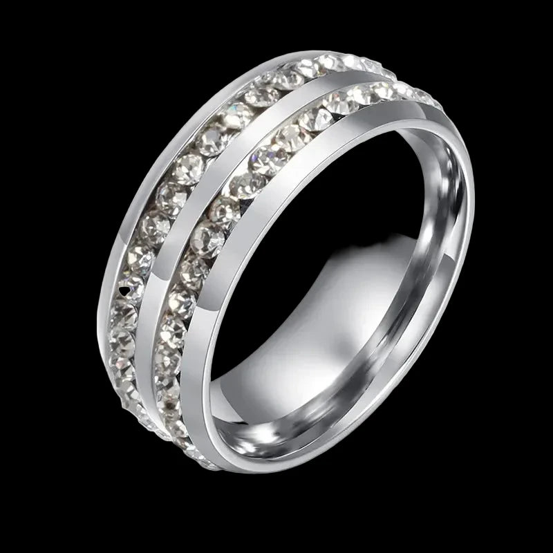 Black Stone Ring – Stainless Steel Double Row Band