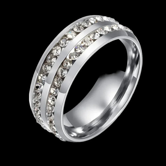 Black Stone Ring – Stainless Steel Double Row Band