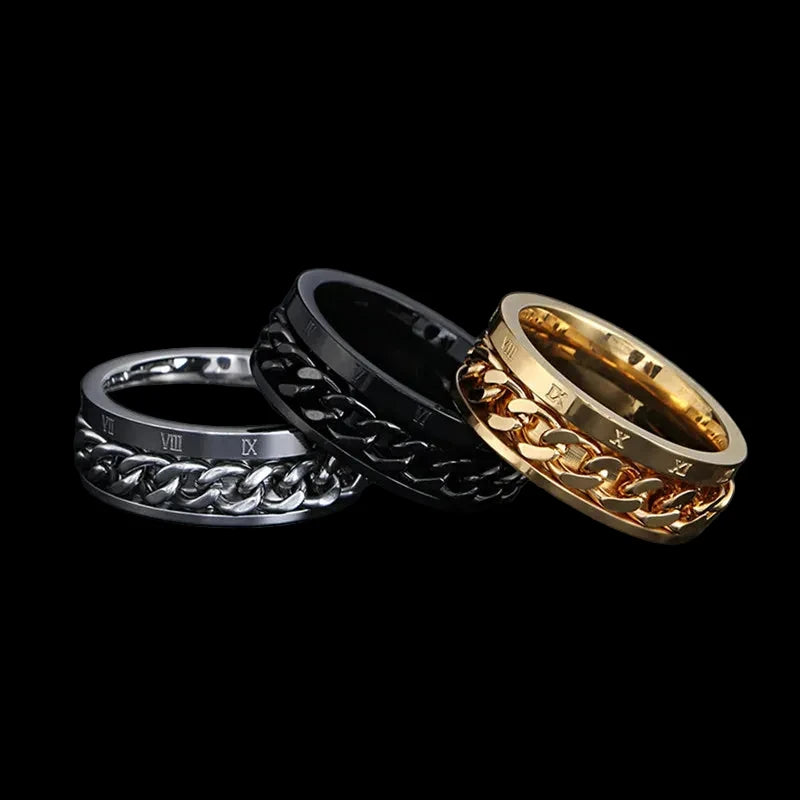 Luxury Roman Numeral Spinner Ring – Stainless Steel | Rotating Band Collection