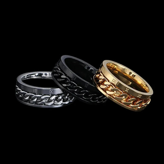 Luxury Roman Numeral Spinner Ring – Stainless Steel | Rotating Band Collection