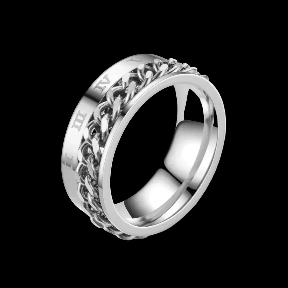 Roman Numeral Spinner Ring – Stainless Steel Cut
