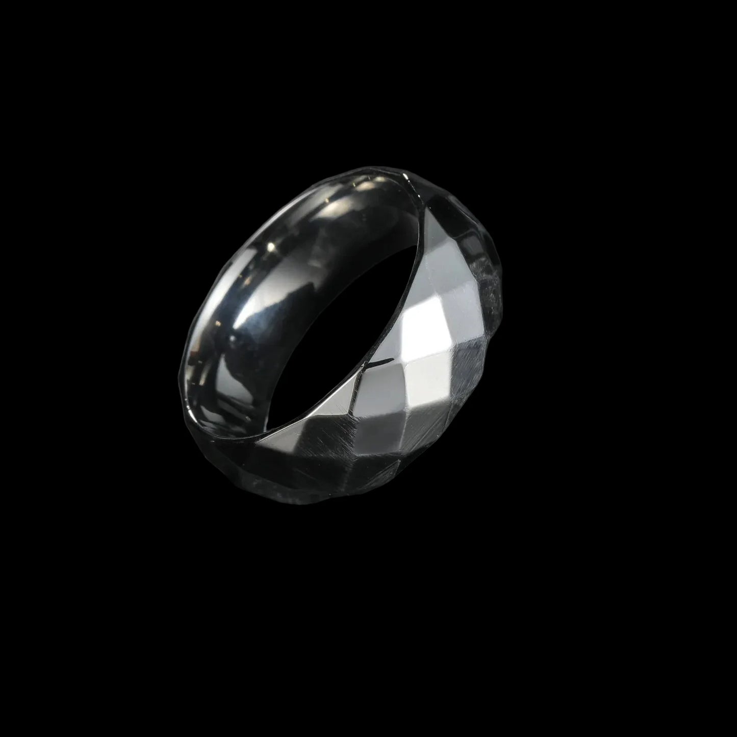 Faceted Stainless Steel Ring –Polished Band