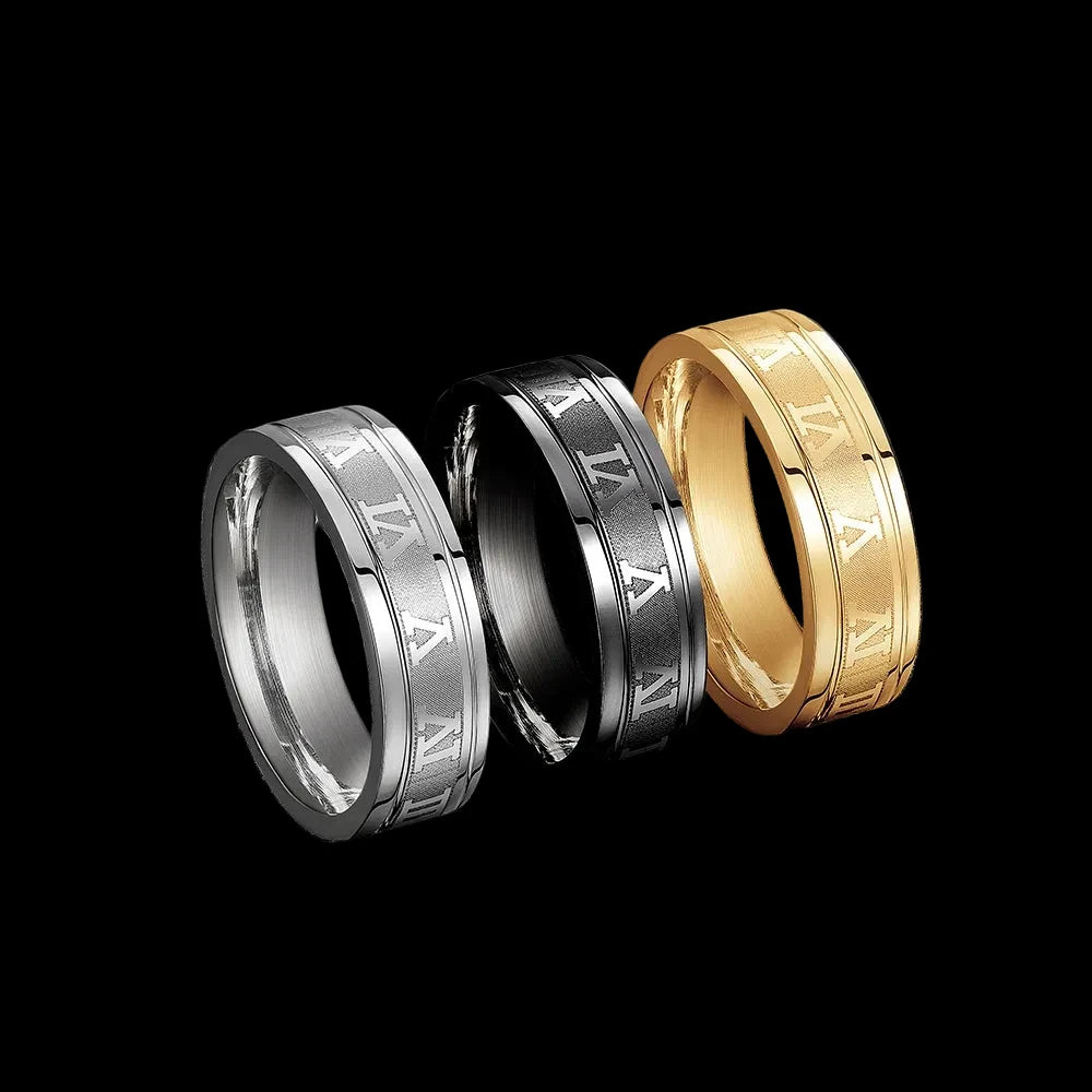 Roman Numeral Stainless Steel Ring – Luxury Minimalist Band