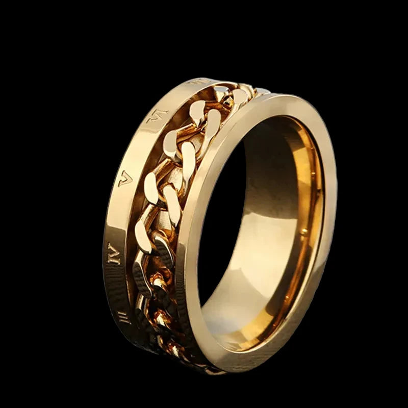 Luxury Roman Numeral Spinner Ring – Stainless Steel | Rotating Band Collection
