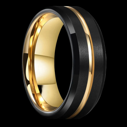 Black & Gold Ring – Brushed Stainless Steel Band