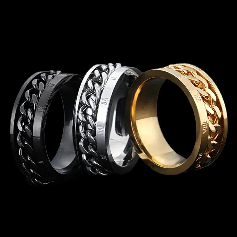 Luxury Roman Numeral Spinner Ring – Stainless Steel | Rotating Band Collection