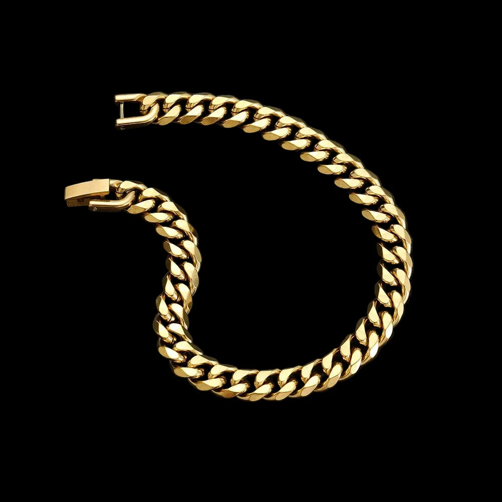 Gold & Black Cuban Bracelet – Stainless Steel Chain