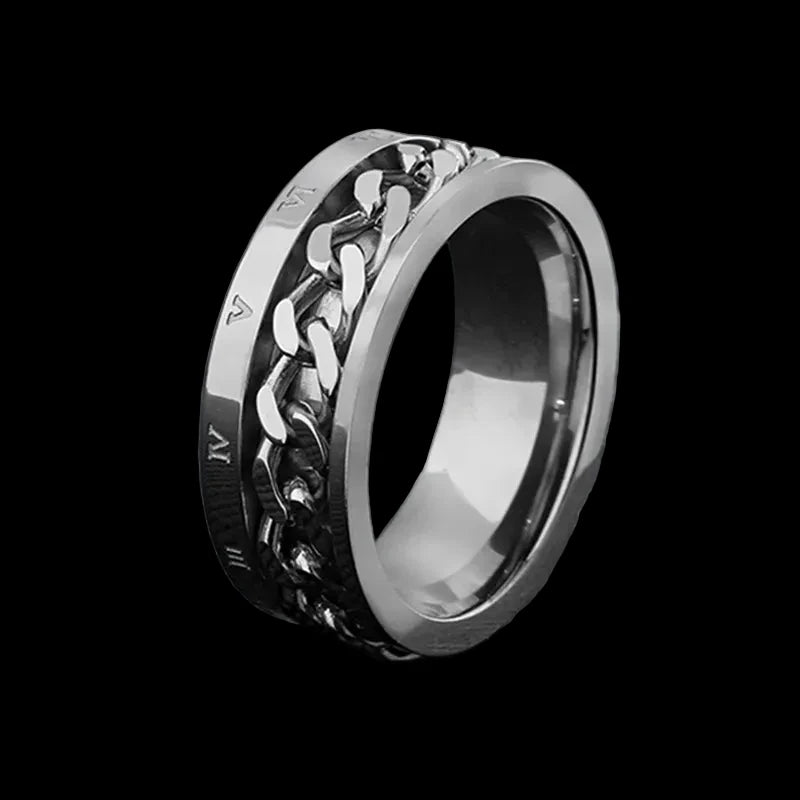 Luxury Roman Numeral Spinner Ring – Stainless Steel | Rotating Band Collection