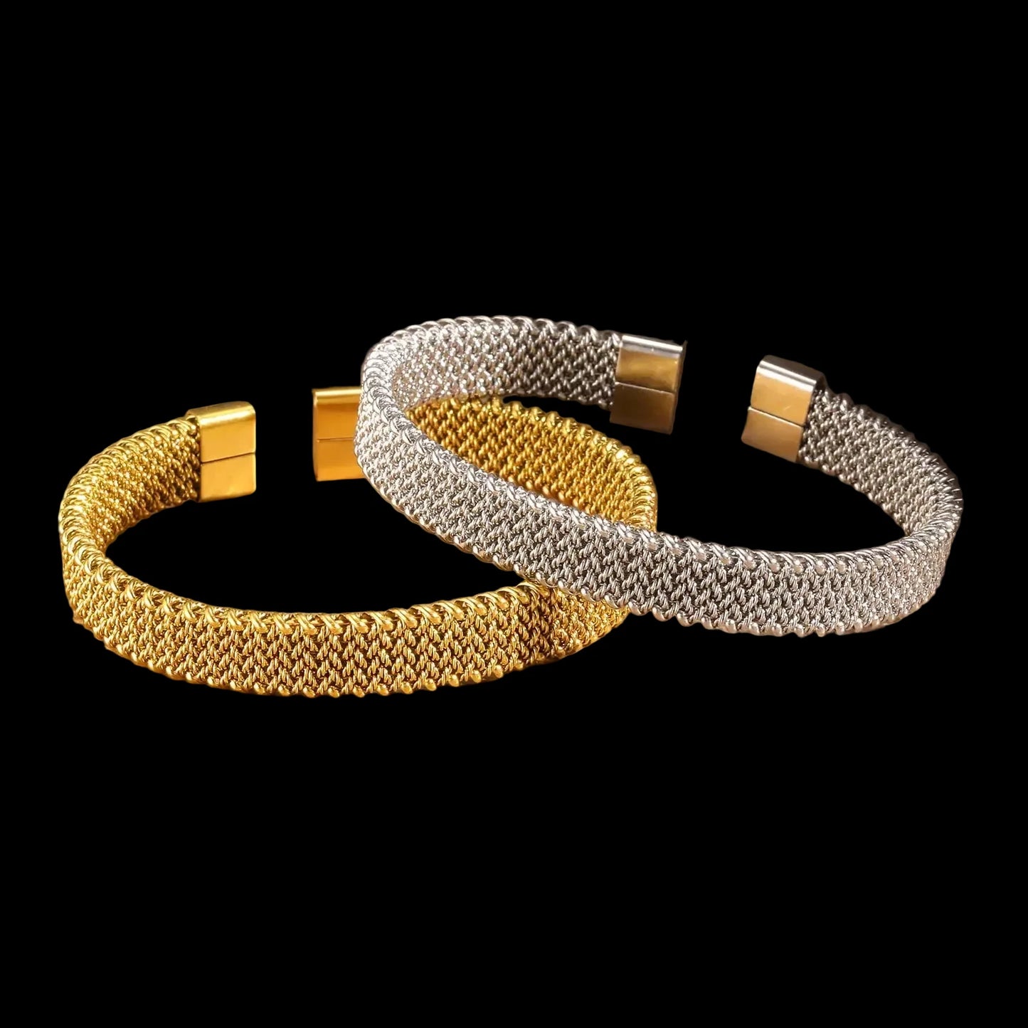 Luxe Mesh Cuff Bracelet – Stainless Steel Open Bangle