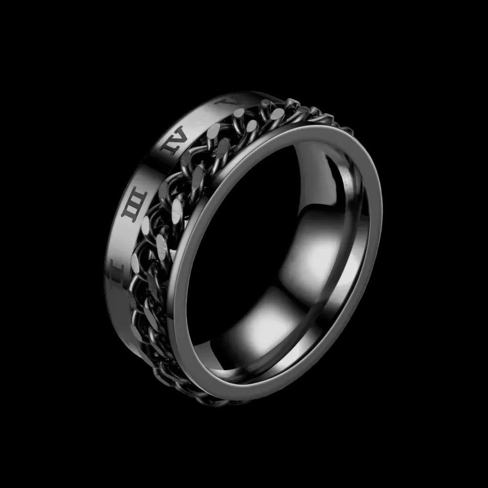 Roman Numeral Spinner Ring – Stainless Steel Cut