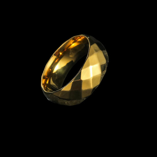 Faceted Stainless Steel Ring –Polished Band