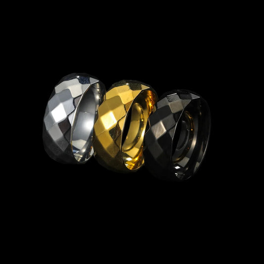 Faceted Stainless Steel Ring –Polished Band